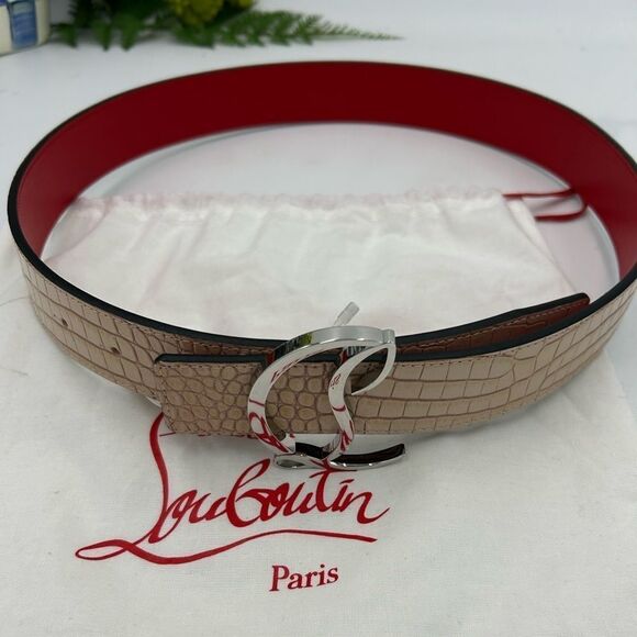 Women’s Christian Louboutin croc embossed leather belt size 80 cm/32 inches